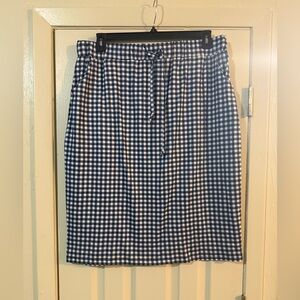 Navy Checkered Midi Skirt